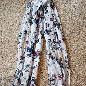 Loft Fashion White Floral Scarf with Navy & Burgundy Accents